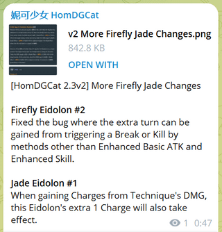 [HomDGCat 2.3v2] Firefly Jade v2 のその他の変更 (キャラクターのバグ修正)
