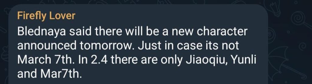 明日、Blednaya 経由で新しいキャラクターが発表される予定(?)