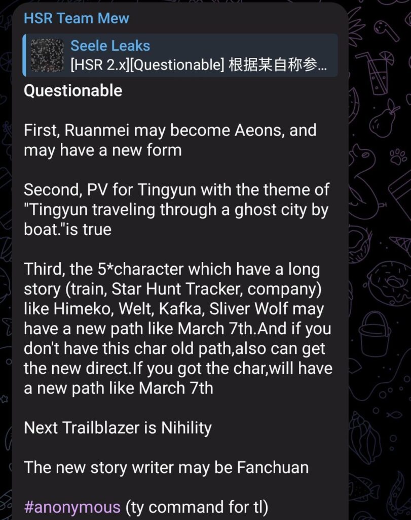 [via Team Mew and Anonymous source] HSRメインストーリーで起こりうる今後の出来事