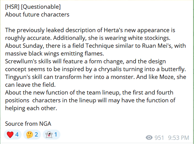 Seele Leaks による将来のキャラクターに関する追加情報 (疑わしい)
