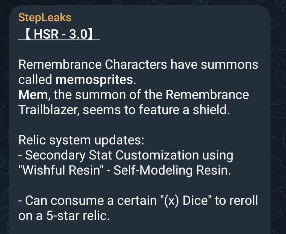 [HSR 3.0] StepLeaker によるプレイアブル リメンブランス パスとレリック システムのアップデートに関する情報
