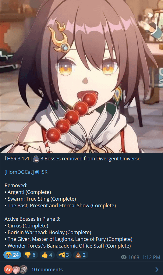 [HSR 3.1] HomDGCat 経由で DU から 3 つのボスを削除