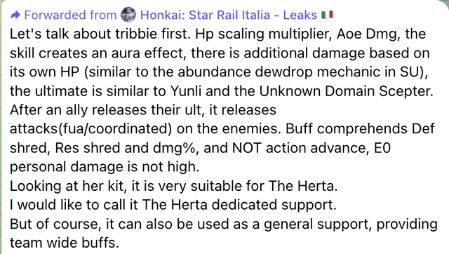 Mydei および Tribbie Kit リークのより適切な TL は、Shiroha-HSR Italia によって提供され、Seele によって転送されました
