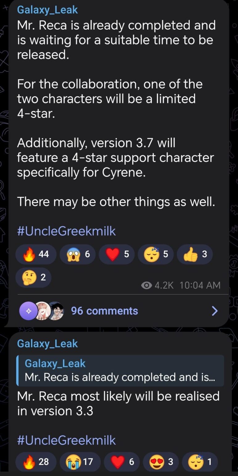 Reca氏、CyreneおよびFate Collab情報| ungreekmilk経由