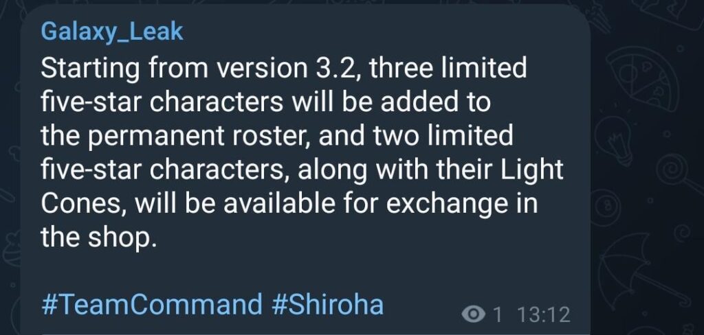 3.2でs​​hiroha経由で永続的になる3人の限られたキャラクター