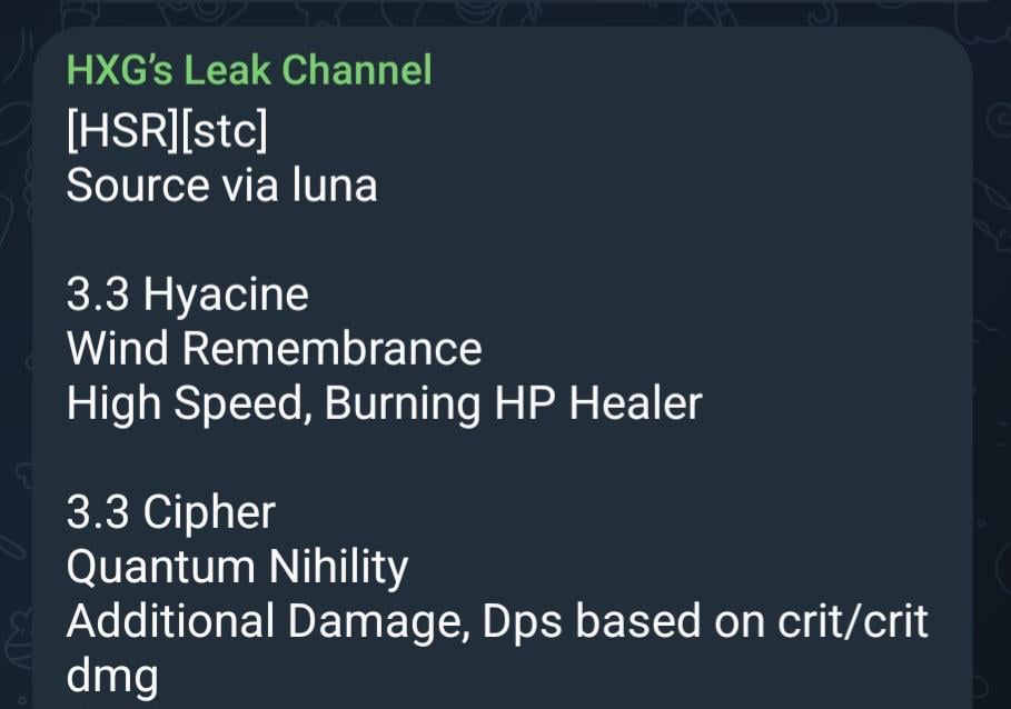 [HSR 3.3] Luna経由のHyacineとCipherのキットの概要