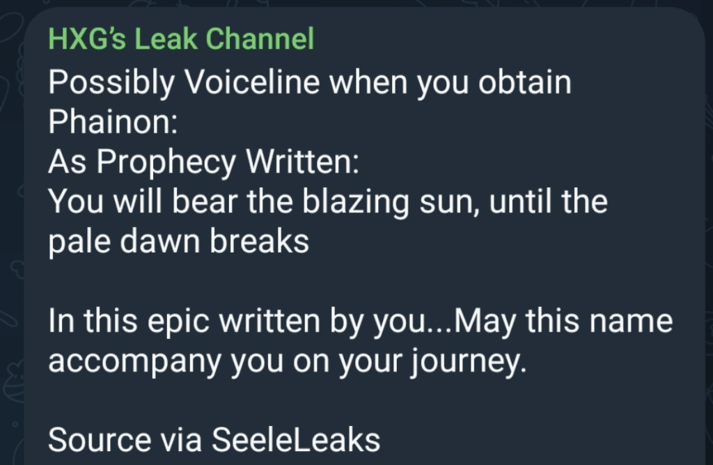 Seele Leaksを介して彼を取得した後、Phainon音声ライン