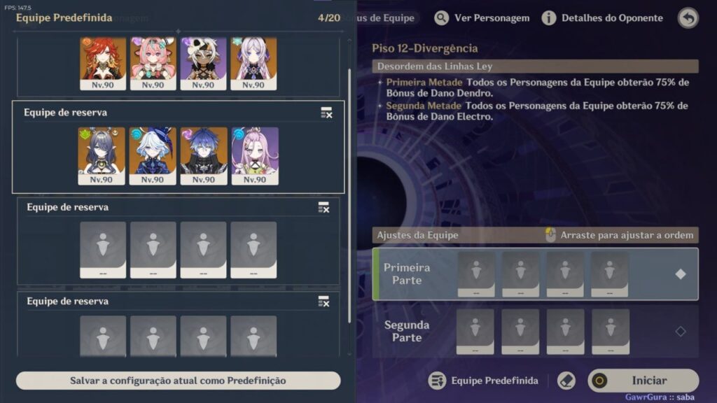 Spiral Abyssチームプリセット選択UI Kurooを介して
