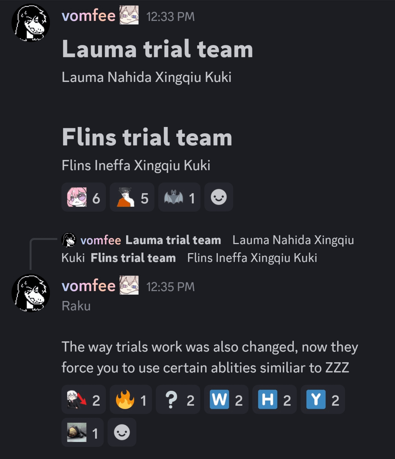 Flins and Lauma Trial TeamsとVomfee経由のトライアルの変更