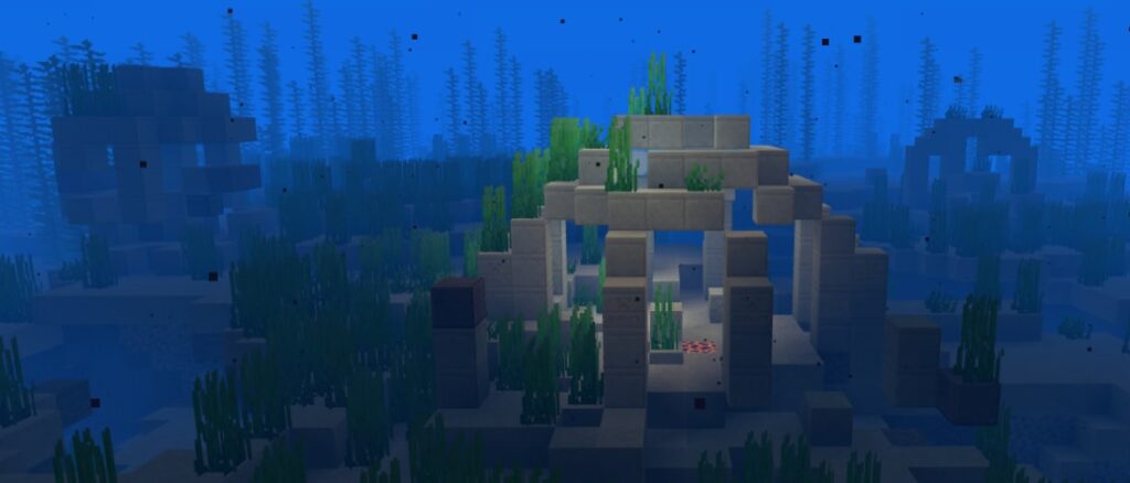 A screenshot of an ocean ruin on the ocean floor.