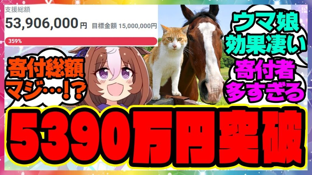 『開始から3日目でとんでもない金額を突破したドットさんのノーザンレイク新厩舎建設寄付クラファン』に対するみんなの反応集 まとめ ウマ娘プリティーダービー レイミン メイショウドトウ 牧場猫 引退馬牧場