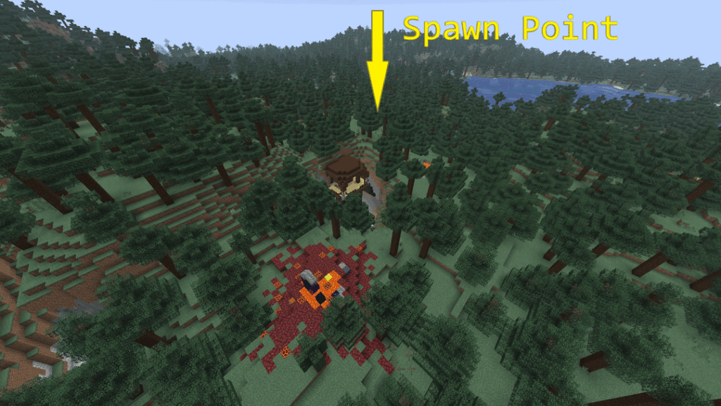 スポーン近くのPillager Outpost、Ruined Portal、Trail Ruins。 (大規模なバイオーム)