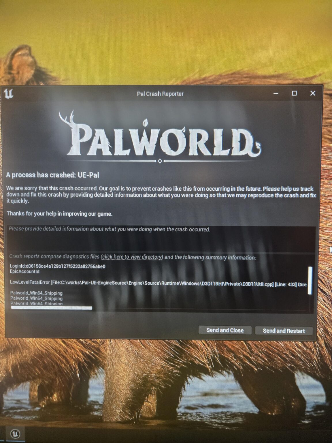 palworldを起動すると必ずクラッシュしてしまいます...