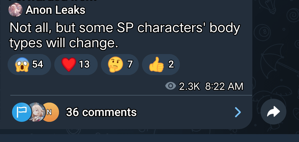一部のSPキャラクターの体型はAnon経由で変更されます