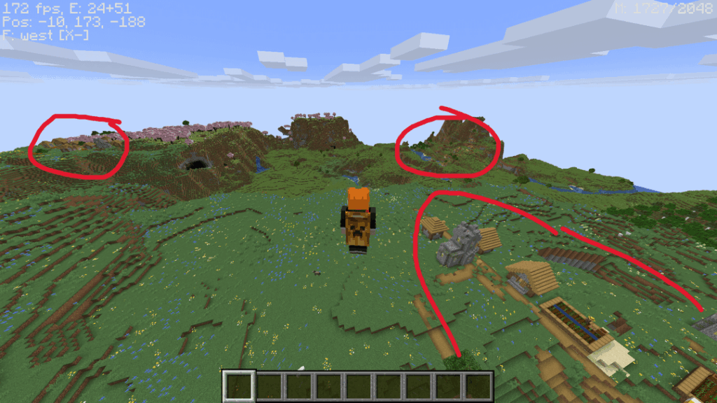 桜の木立、トウヒの森、略奪者の前哨基地近くの 3 つの村