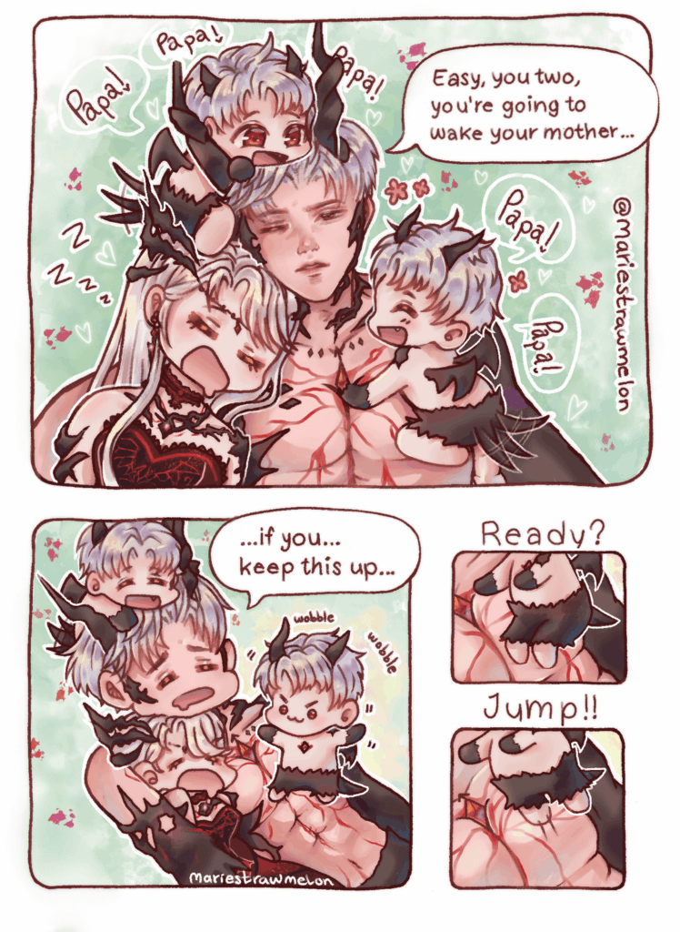 2 匹の赤ちゃんドラゴンの世話をするのは、たとえアビスム・ソブリンにとっても簡単なことではない 🐉❤️🖤 [OC]