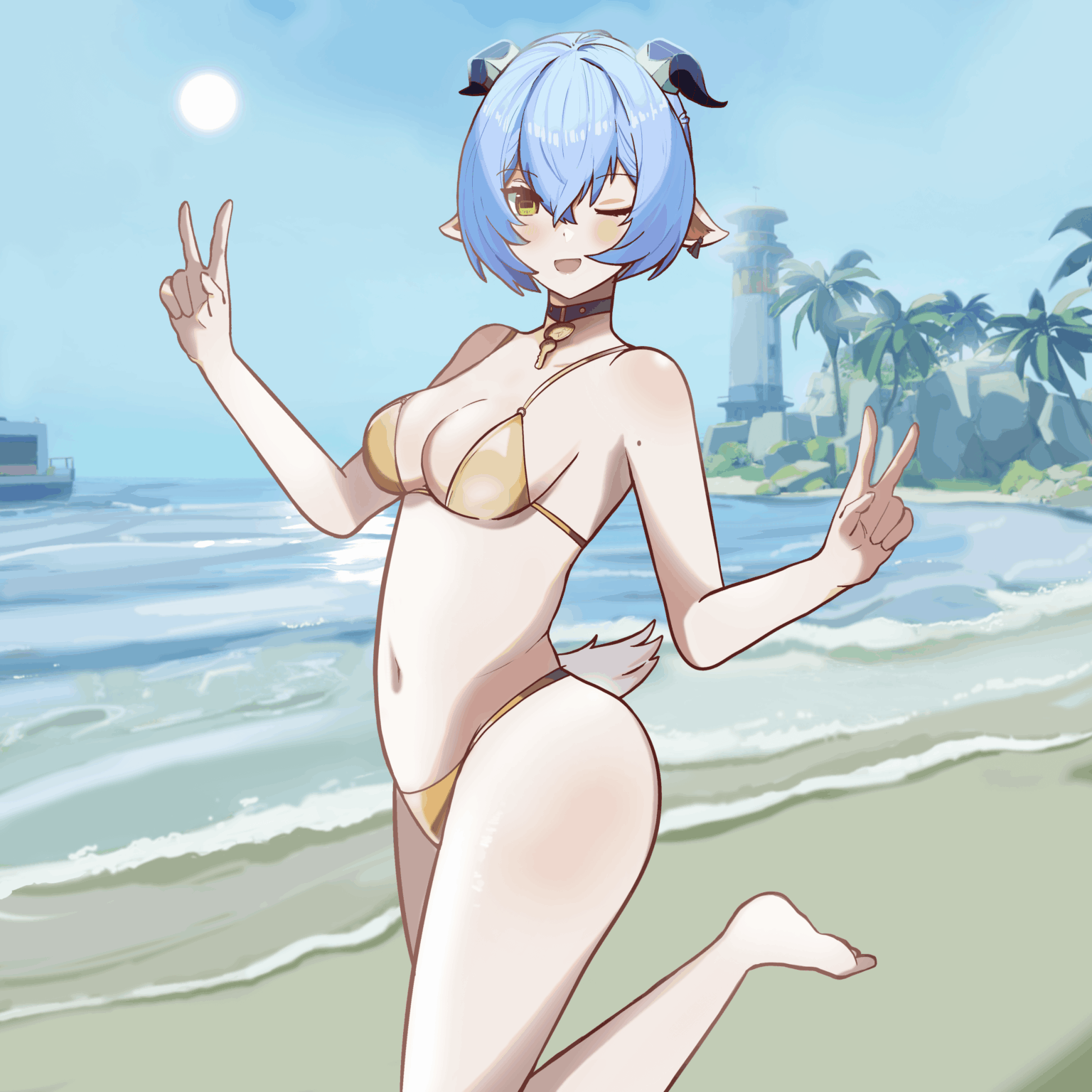 ビーチにいるルシア・エロウェン（X の @thesound_crows）