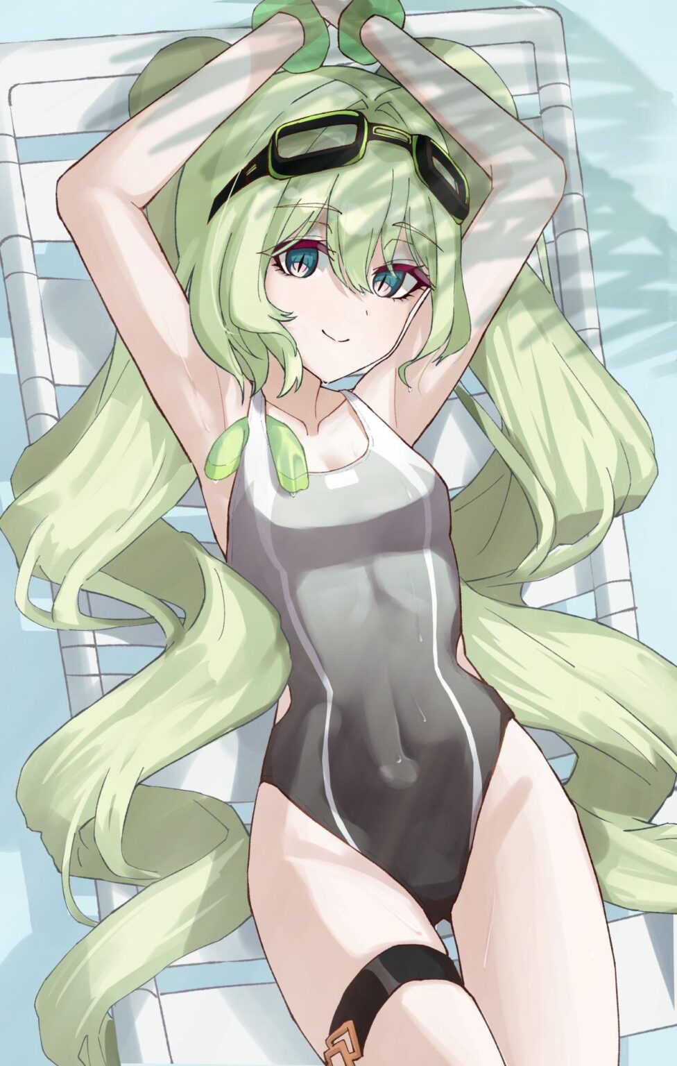 このゲームの最高の妻が新しいバトルスーツを手に入れるまでの画像、564日目：ウォーターパークで休憩