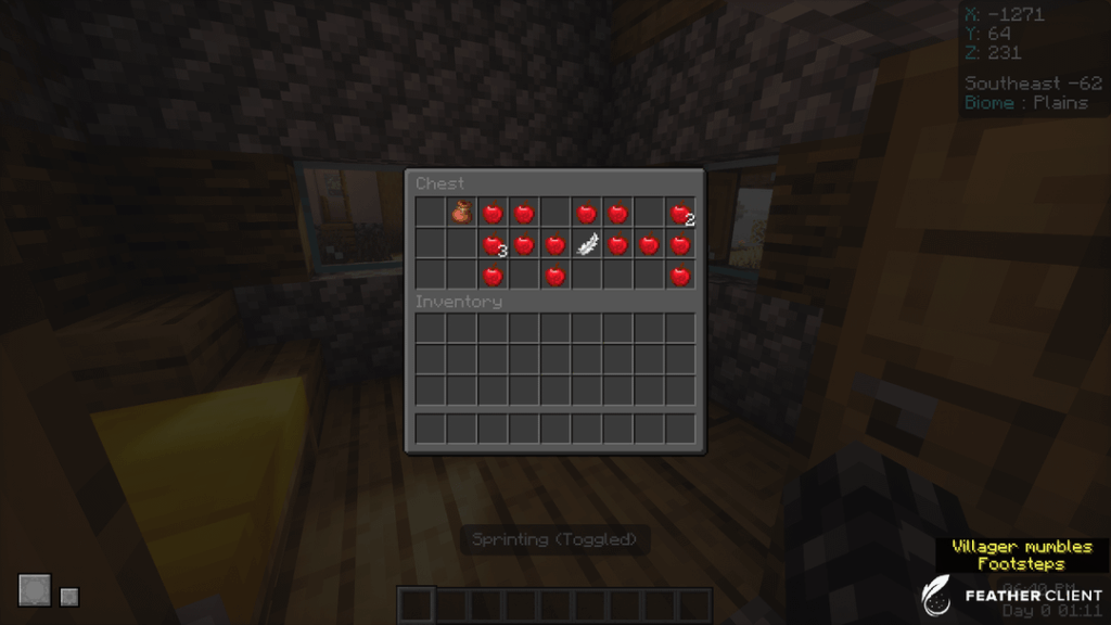 1 つの村のチェストに 17 個のリンゴ