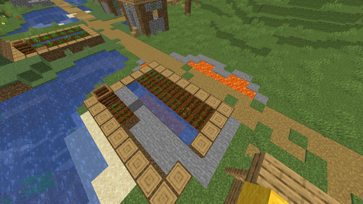 溶岩プールの上に村の農場が生成され、水と溶岩が直接隣接して生成されます [1.20.1]