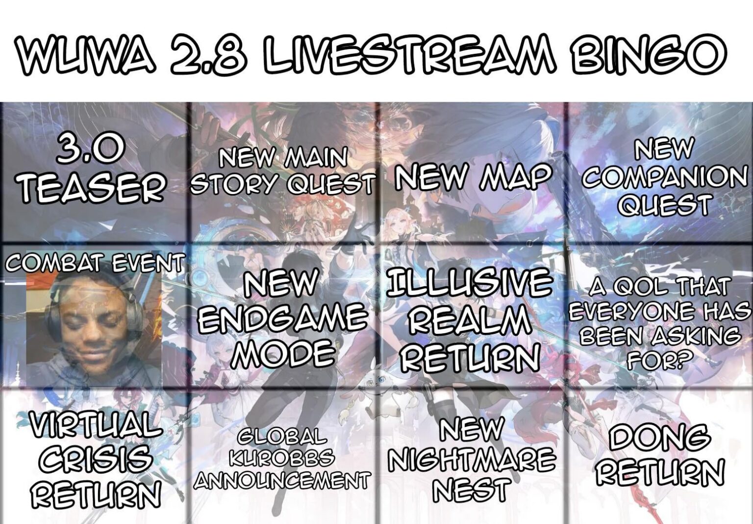 これが私の 2.8 ライブストリーム ビンゴ カードです。待ちきれません