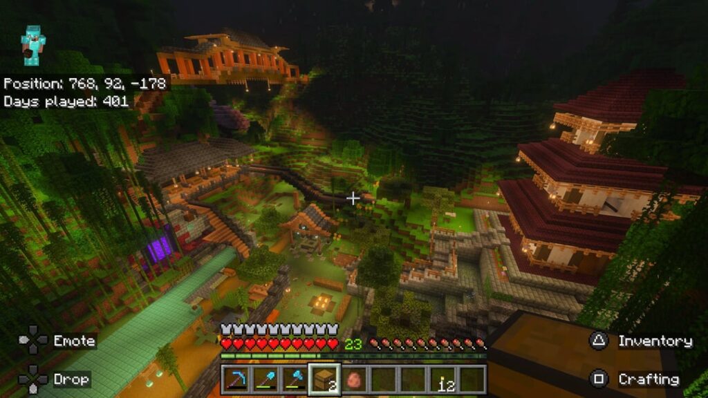 150時間以上かけて作った初めてのサバイバルワールド。日本風の渓谷の村。 150時間以上かけて作った初めてのサバイバルワールド。日本風の渓谷の村。