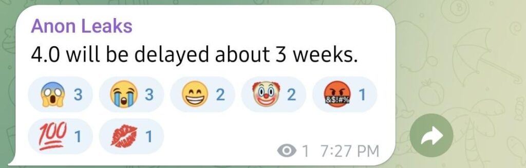 4.0 3週間遅延（Anon Leaks経由）