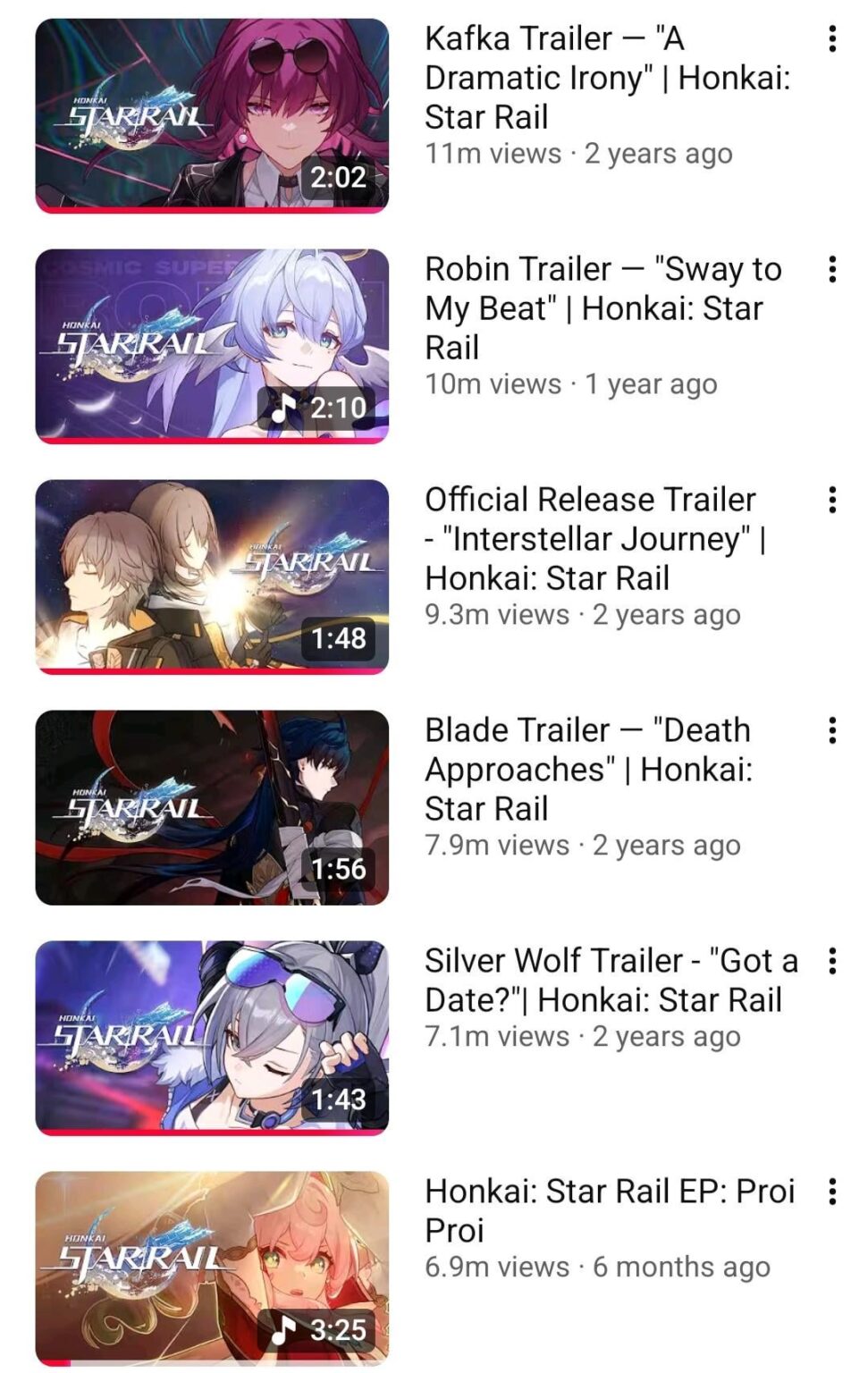 6 か月以内に、プロイプロイはスター レール YT チャンネルで最も視聴されたビデオのトップ 10 に入りました。