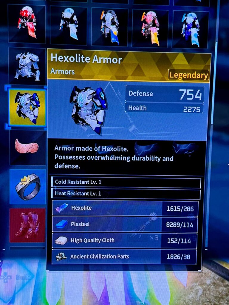 ついに最初のヘクソライトアーマーを手に入れ、セット全体を完成させました。たったの1200時間くらいかかった💀