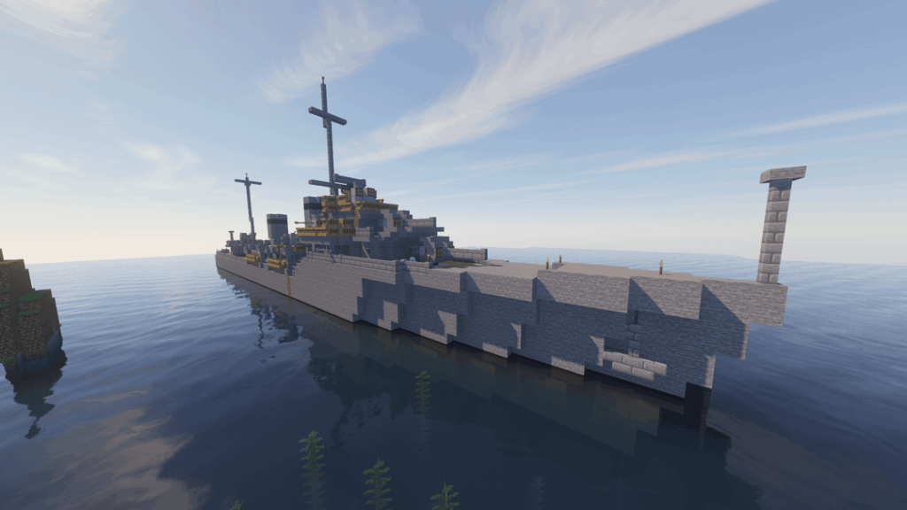 サバイバルで構築された Minecraft の駆逐艦