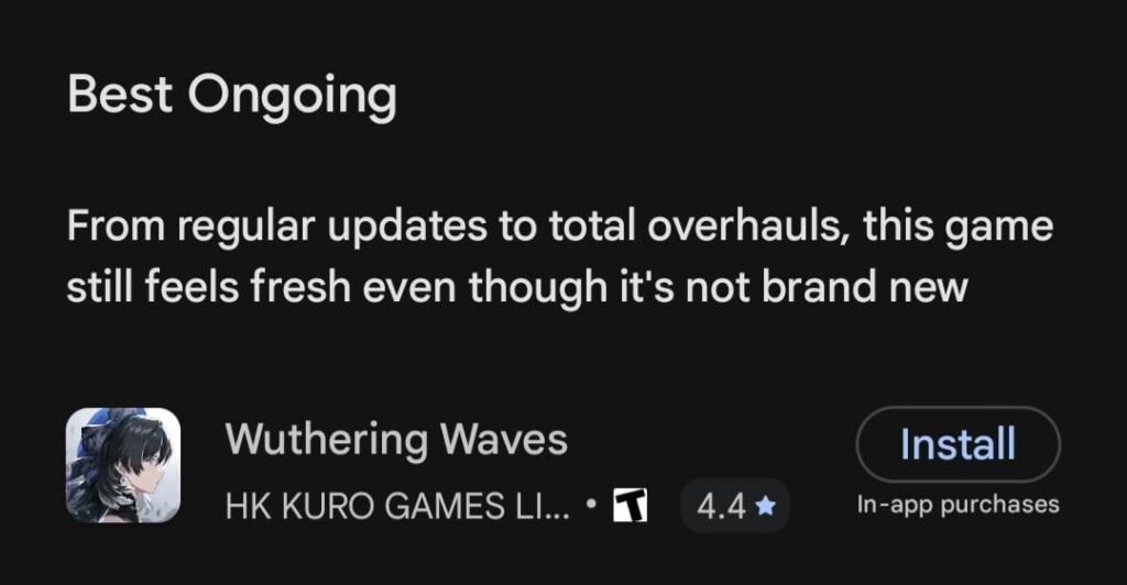 『Wuthering Waves』が Google Play のアワードで「2025 年の最優秀進行中ゲーム」を受賞