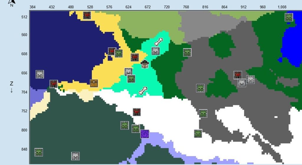 冷たいバイオームの隣に熱いバイオームと 4 つのバイオームが混在していますか?そして近くに多くの構造物があります (増幅されていません)