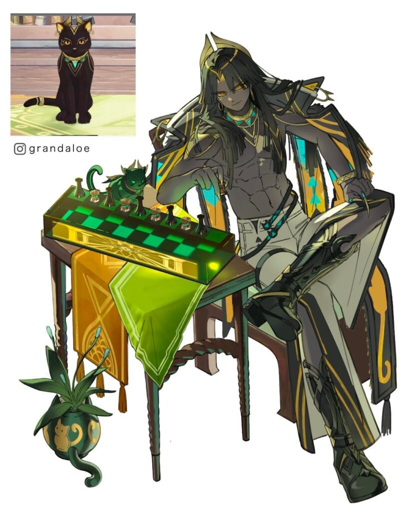 アシュルと子猫のネフェルを描きました！ 🐈