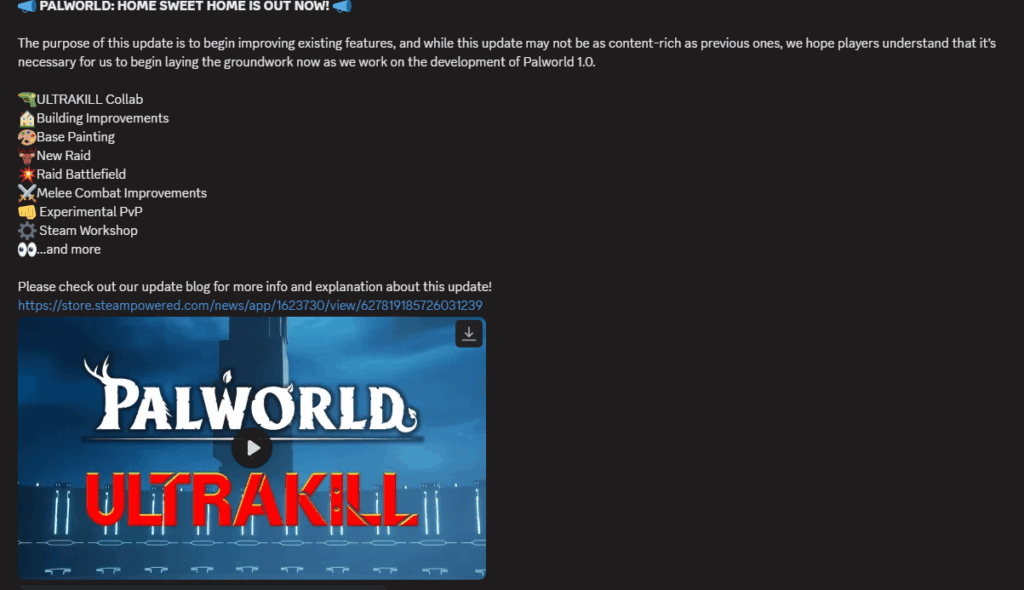 Palworld のアップデートが終了しました