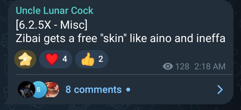 Zibai は Uncle Lunar 経由で aino や ineffa のような無料スキンを入手