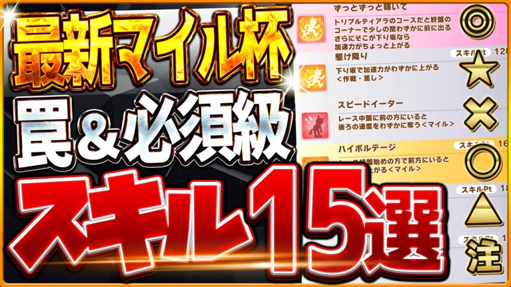 【ウマ娘】12月マイル杯チャンミ"必須スキル＆取ってはいけない罠スキル"15選‼優先しておきたい速度、加速、継承、採用優先度を全て解説！最新スキル/逃先/差追/攻略【12月阪神1600ｍマイル】