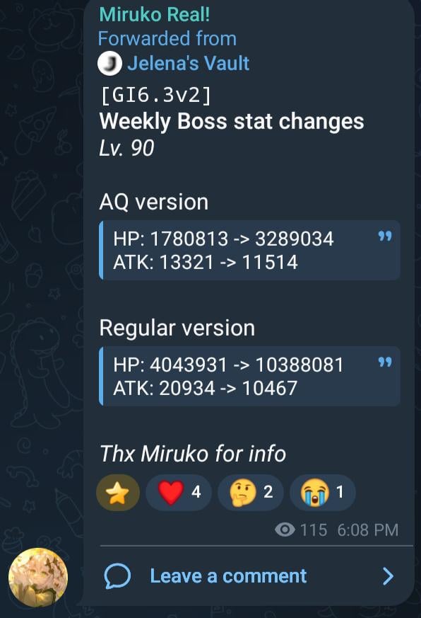 ストーリーバージョン v0->v1 の週間ボス統計 (miruko 経由)