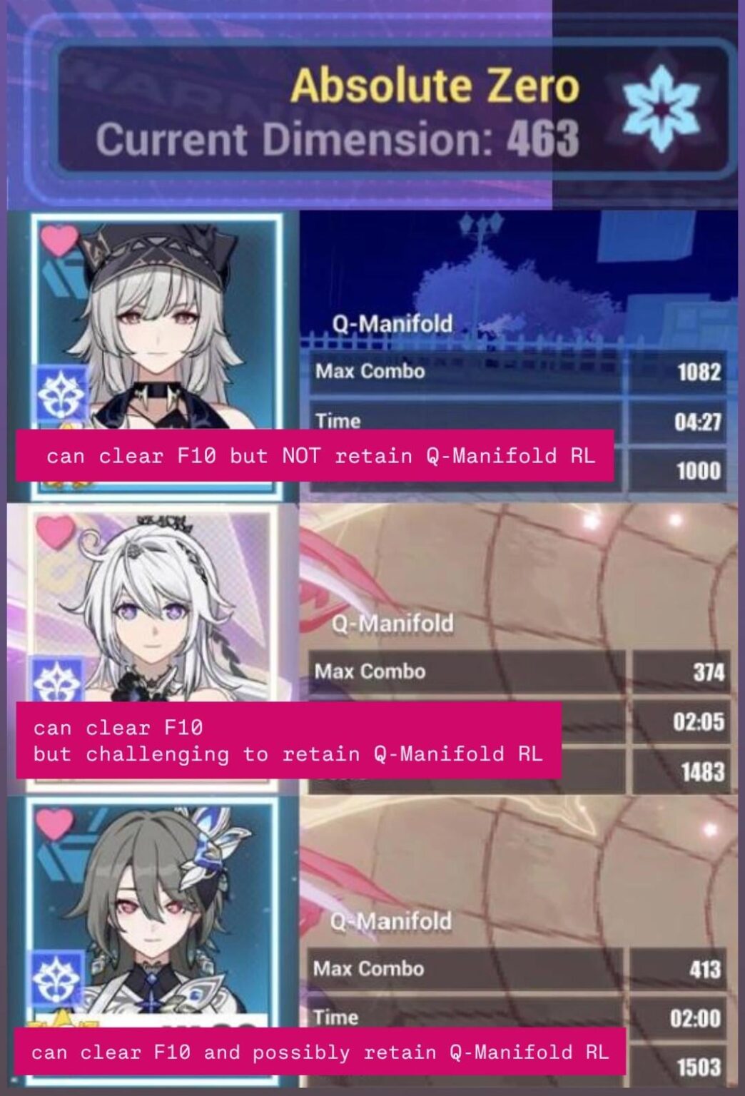 HLE + VBm Coralie + VBs/HoFi/Vita を使用した Q-Manifold RL の代替アカウントでのクイック実行 — 10/10 はお勧めしません