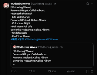 ペルソナ & ソニック コラボ アルバム (Wuthering Wives 経由)