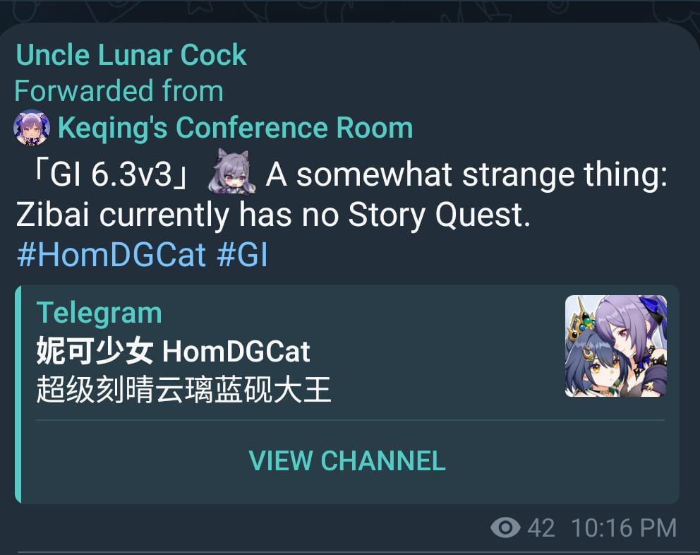 GL 6.3V3、Zibai には現在 Homdgcat 経由のストーリー クエストがありません