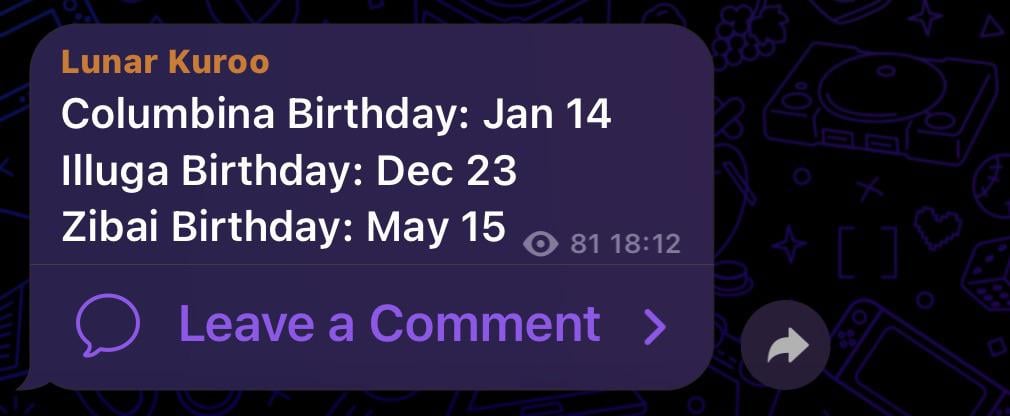 6.3キャラクターの誕生日