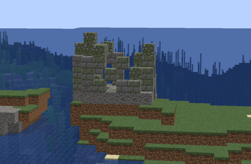 小さな島にある涼しい露出した海洋遺跡 シード: -1327405937 および座標: -1487 65 2718