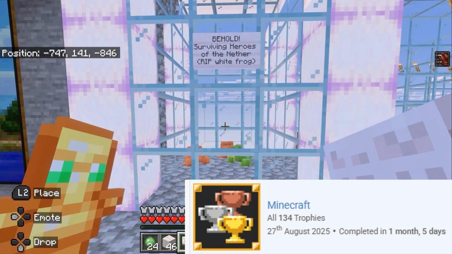 初めて Minecraft をプレイしましたが、軽蔑していたのがすっかり夢中になり、134 個のトロフィーをすべて獲得しました