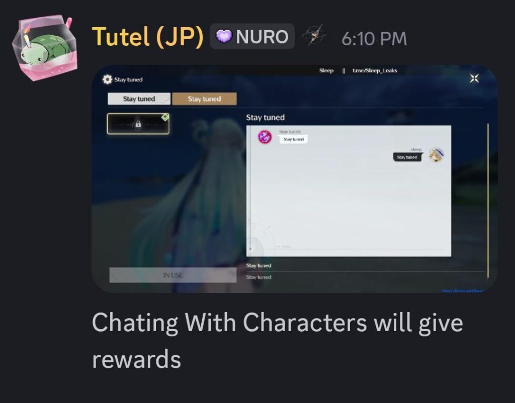 キャラクターとチャットするとFS経由で報酬やクエストが得られます