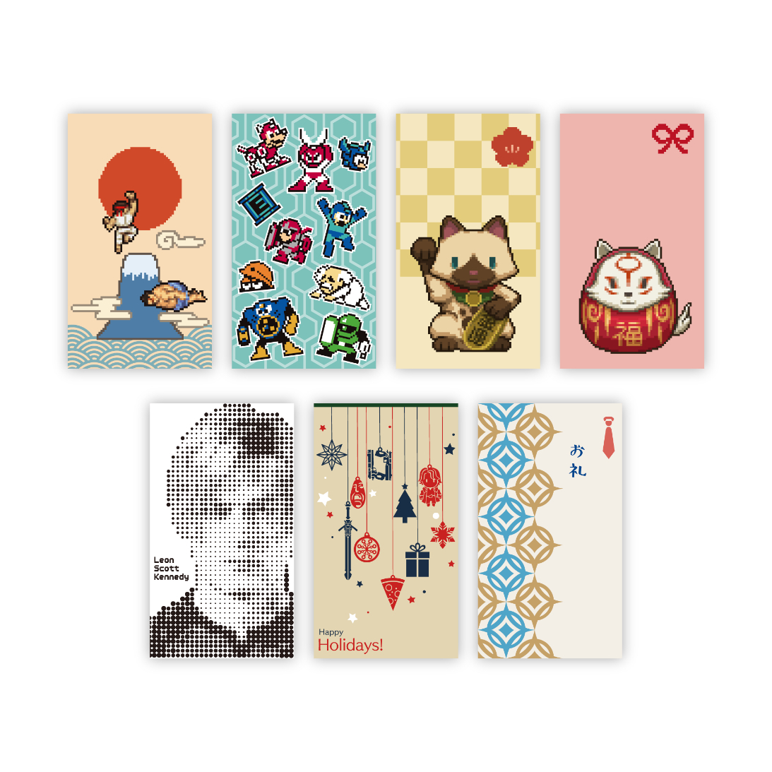 ポチ袋 990円（税込）『モンスターハンター』『バイオハザード』『ストリートファイター』『デビル メイ クライ』『逆転裁判』『ロックマン』『大神』の7種類の絵柄がセットになったポチ袋アソートパック （C）CAPCOM