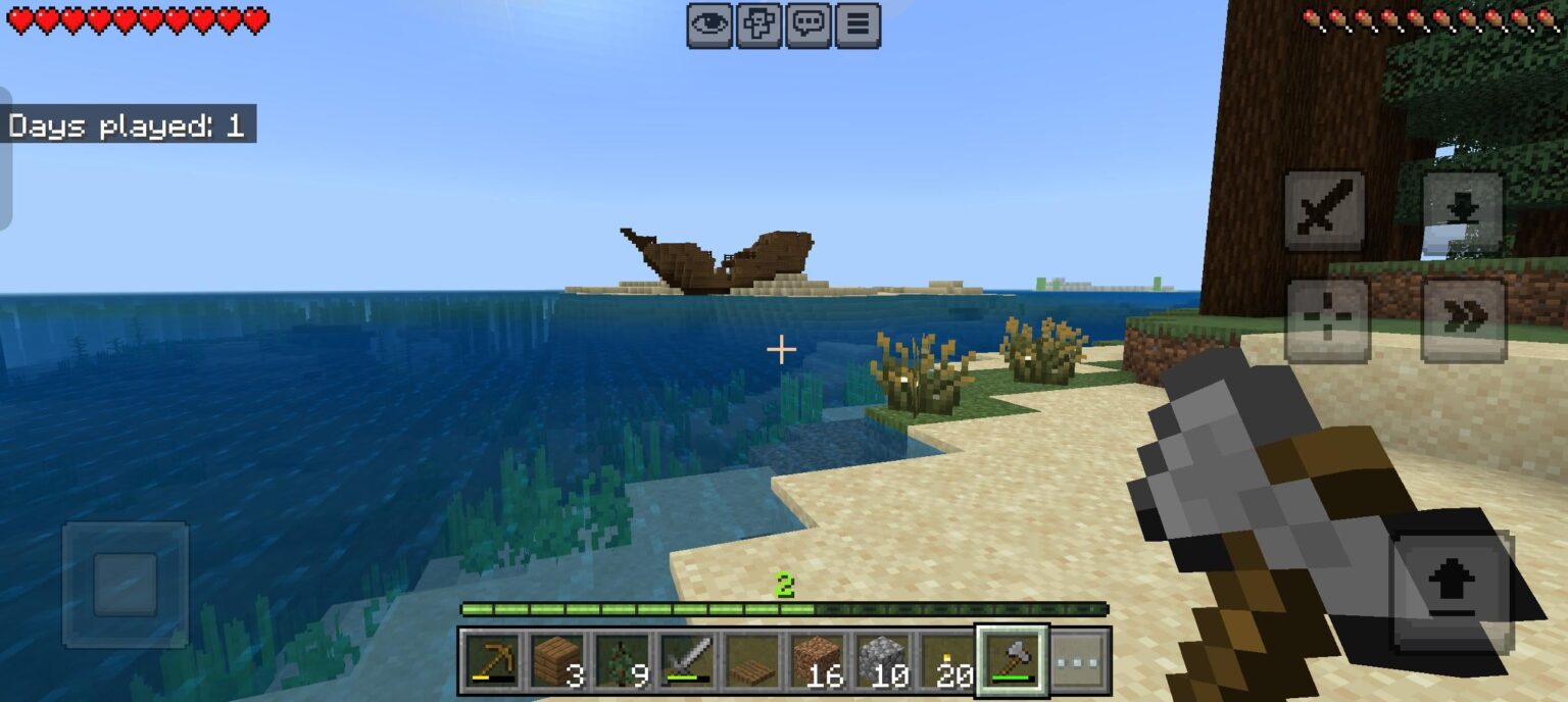 スポーン近くの陸地にある難破船