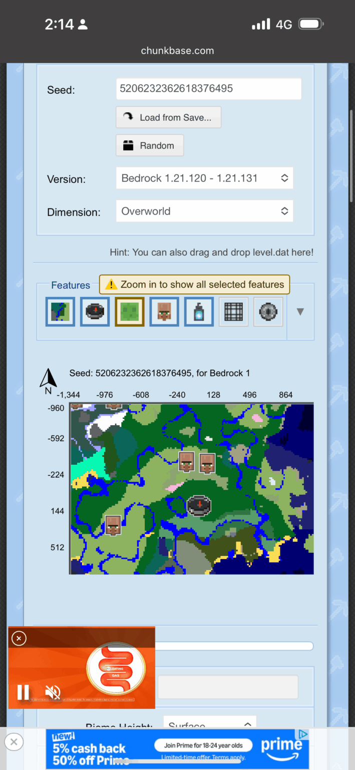 シードがチャンクベースまたは他のマップ ローダーに表示されない
