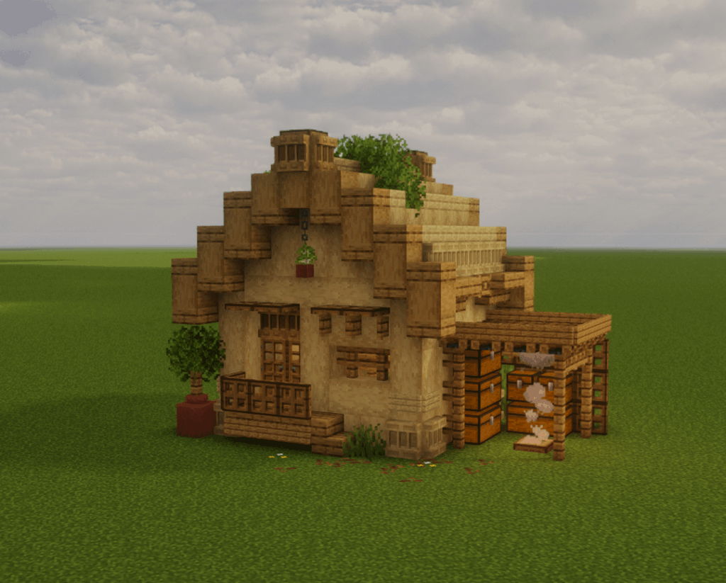 シンプルなオーク材と樺材の家