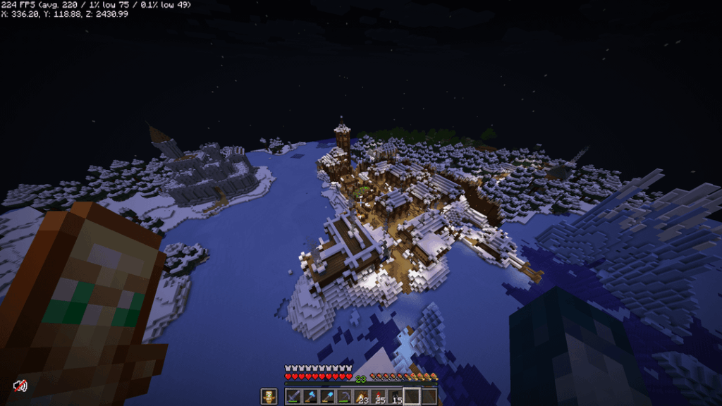 私がとても誇りに思っている進行中の村/都市。バナーと城はチュートリアルで作成しましたが、それ以外はすべて私のものです。