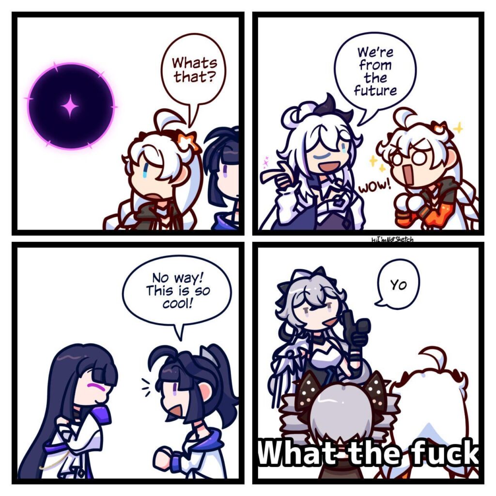 トリオは未来の自分たちと出会う